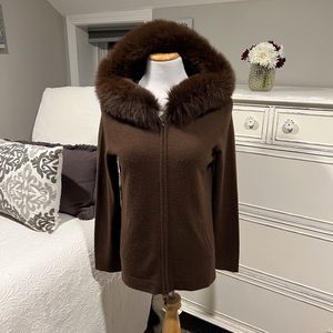 Elena Solano Cashmere Sweater With Fox Fur Trimmed Hoodie